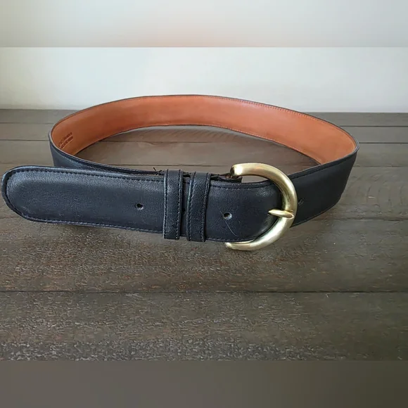 Vintage Coach Glove Tanned Leather Belt Navy Made In The USA Brass Buckle - Picture 4 of 6